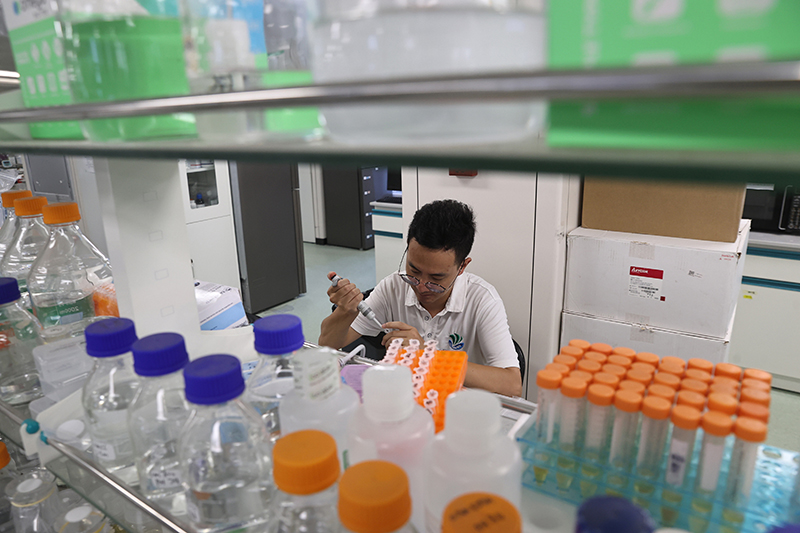 在三亞崖州灣科技城，一名青年科技工作者正在進(jìn)行科研工作。